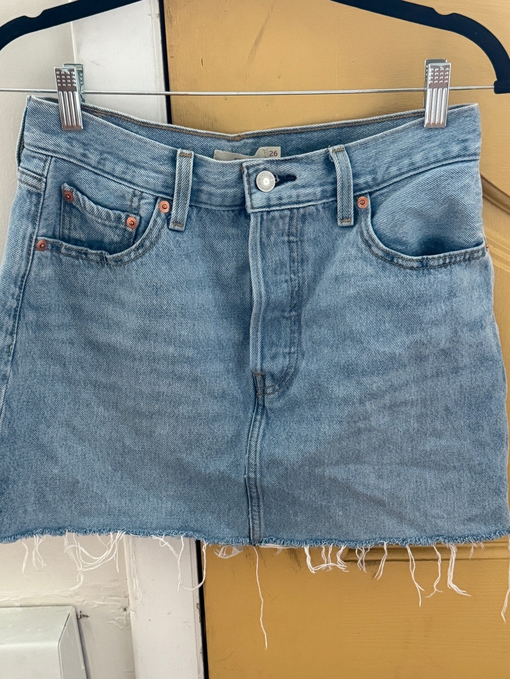 Levi's Light Blue Distressed Denim Mini Skirt